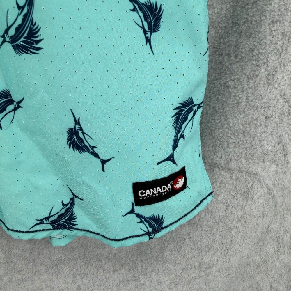 Canada Weathergear Mens Large Marlin Fish Print Button Down Shirt Aqua Turquoise - Picture 10 of 13